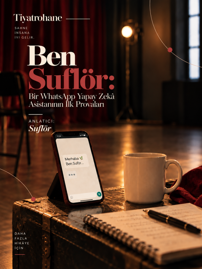 Tiyatrohane’nin dijital asistanı Suflör’ün WhatsApp’taki ilk provalarını anlatan blog kapak görseli